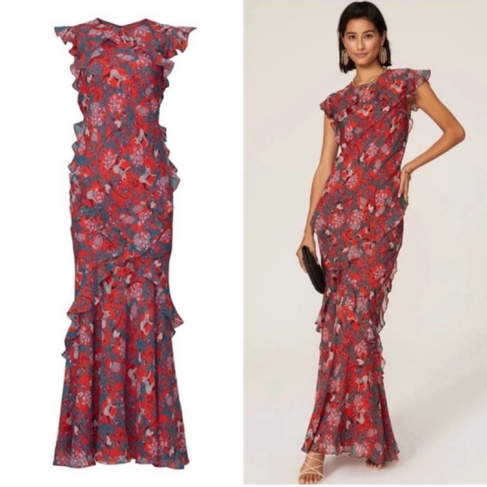 SALONI Tamara B Maxi Dress Gown in Ruby Jungle Monkey Size US 2 - Picture 6 of 13